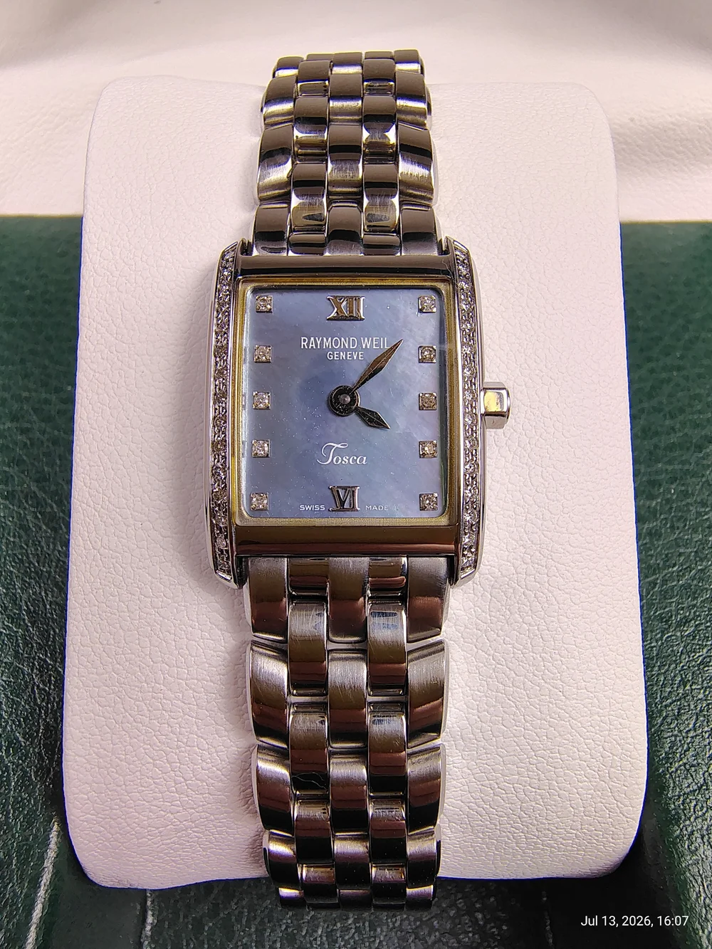 Women's RARE Raymond Weil Tosca Mother Of Pearl 5874 Blue Diamond Watch